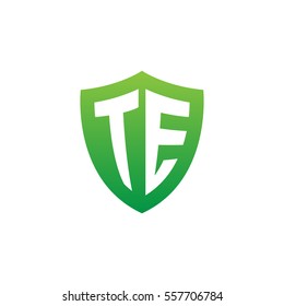 Initial letters TE shield shape green simple logo