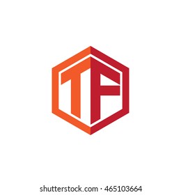 Initial letters TF hexagon shape logo red orange