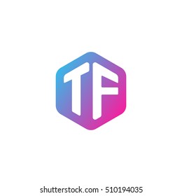 Initial letters TF rounded hexagon shape blue pink purple simple modern logo