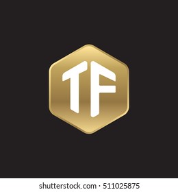 Initial letters TF rounded hexagon shape gold modern logo