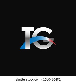 Initial letters TG overlapping movement swoosh logo, metal silver blue red color on black background