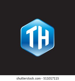 Initial letters TH rounded hexagon shape blue modern logo