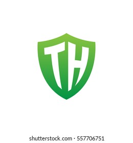 Initial letters TH shield shape green simple logo