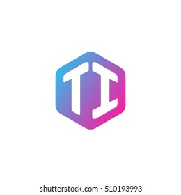 Initial letters TI rounded hexagon shape blue pink purple simple modern logo