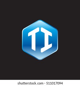 Initial letters TI rounded hexagon shape blue modern logo