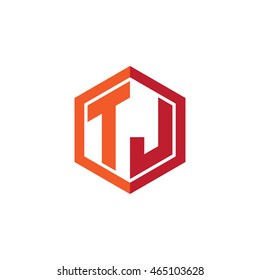 Initial letters TJ hexagon shape logo red orange