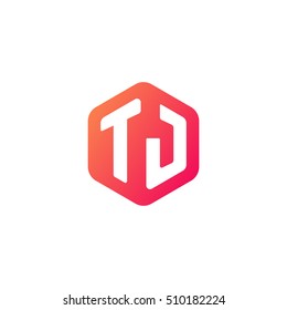 Initial letters TJ rounded hexagon shape red orange simple modern logo