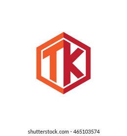 Initial letters TK hexagon shape logo red orange