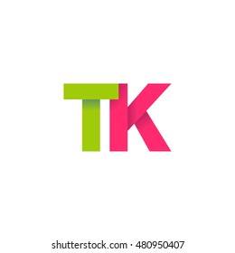 Initial letters TK overlapping fold logo green magenta