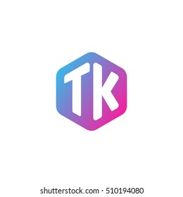 Initial letters TK rounded hexagon shape blue pink purple simple modern logo