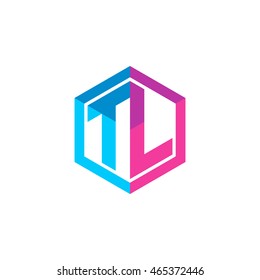 Initial letters TL hexagon box shape logo blue pink purple 