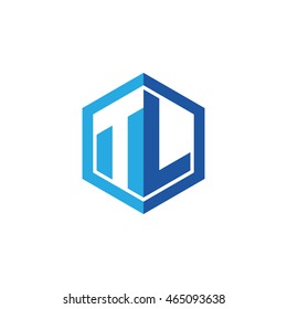Initial letters TL negative space hexagon shape logo blue