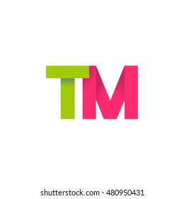 Initial letters TM overlapping fold logo green magenta
