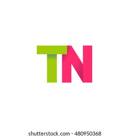 Initial letters TN overlapping fold logo green magenta