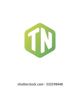 Initial letters TN rounded hexagon shape green simple modern logo