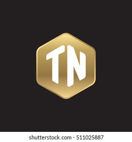 Initial letters TN rounded hexagon shape gold modern logo