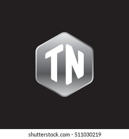 Initial letters TN rounded hexagon shape silver modern logo