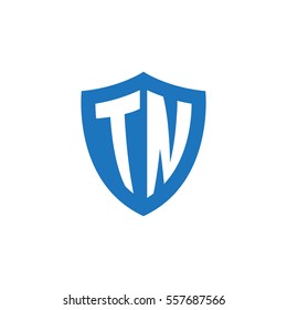 Initial letters TN shield shape blue simple logo