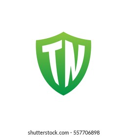 Initial letters TN shield shape green simple logo