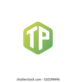 Initial letters TP rounded hexagon shape green simple modern logo