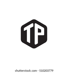 Initial letters TP rounded hexagon shape monogram black simple modern logo