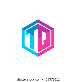 Initial letters TQ hexagon box shape logo blue pink purple 