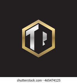 Initial letters TQ negative space hexagon shape logo silver gold
