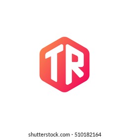 Initial letters TR rounded hexagon shape red orange simple modern logo