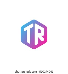 Initial letters TR rounded hexagon shape blue pink purple simple modern logo