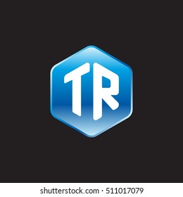 Initial letters TR rounded hexagon shape blue modern logo