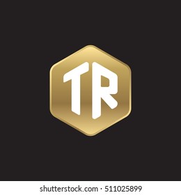 Initial letters TR rounded hexagon shape gold modern logo