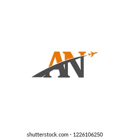 Initial Letters AN Travel Logo Design with Aircraft Airplane Icon