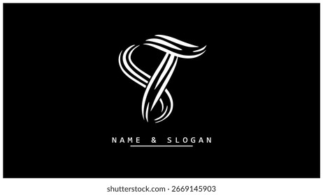 Initial letters 'T.S' abstract line logo, Isolated on a solid black background.