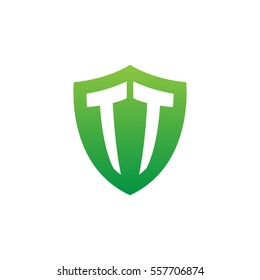 Initial letters TT shield shape green simple logo