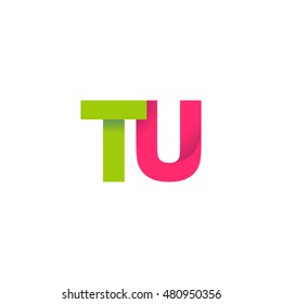 Initial letters TU overlapping fold logo green magenta