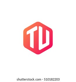 Initial letters TU rounded hexagon shape red orange simple modern logo