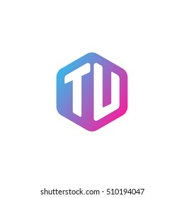 Initial letters TU rounded hexagon shape blue pink purple simple modern logo