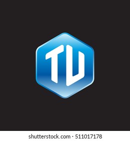 Initial letters TU rounded hexagon shape blue modern logo