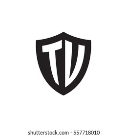 Initial letters TU, TV, shield shape black monogram logo