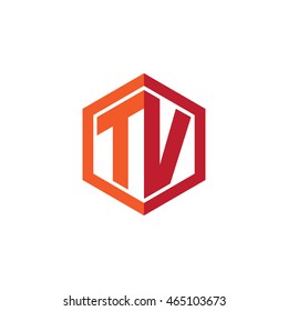 Initial letters TV hexagon shape logo red orange