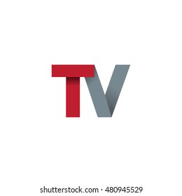 Initial letters TV overlapping fold logo red gray