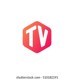 Initial letters TV rounded hexagon shape red orange simple modern logo