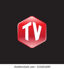 Initial letters TV rounded hexagon shape red modern logo