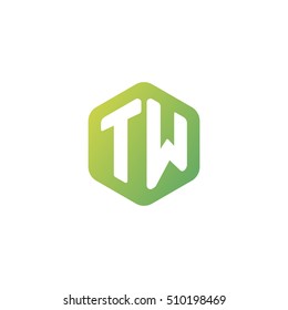 Initial letters TW rounded hexagon shape green simple modern logo