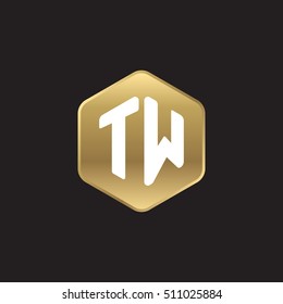 Initial letters TW rounded hexagon shape gold modern logo