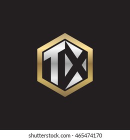 Initial letters TX negative space hexagon shape logo silver gold