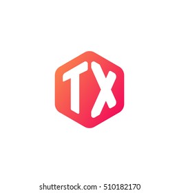 Initial letters TX rounded hexagon shape red orange simple modern logo