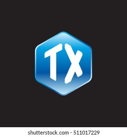Initial letters TX rounded hexagon shape blue modern logo
