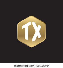 Initial letters TX rounded hexagon shape gold modern logo