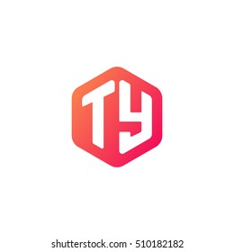 Initial letters TY rounded hexagon shape red orange simple modern logo